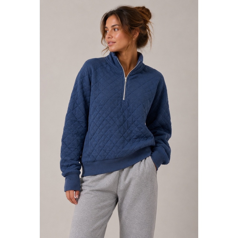 Lululemon Quilted Quarter Zip Pullover Diamond Pattern Navy Blue Size 2 |P1